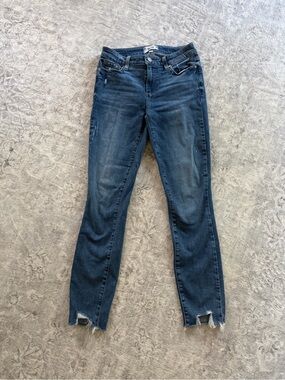 PAIGE Dark Blue Skinny Jeans with Distressed Hem